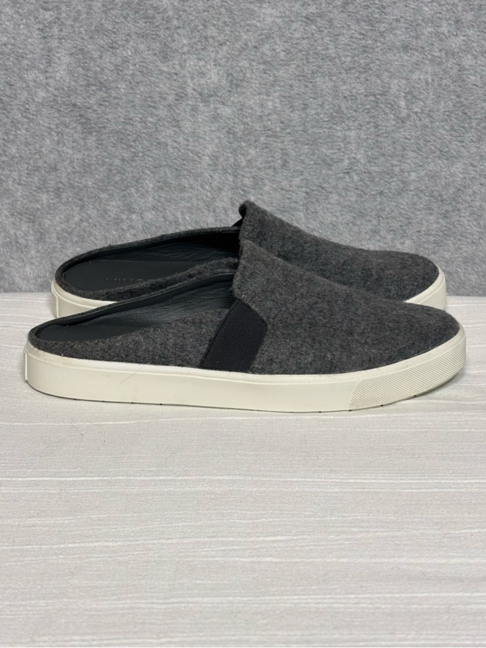 Vince Blair Flannel Slip-on Mule Sneaker Shoes-Gray/Black/White-Women Size 8.5